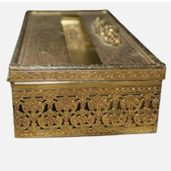 Vintage Gold Filigree Hollywood Regency Ornate Tissue Kleenex Box Holder - Picture 4 of 7